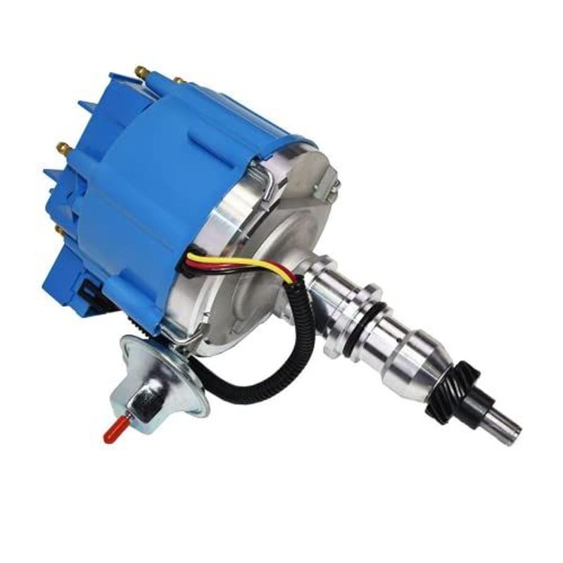 A-Team Performance HEI Inline 6 Distributor - Blue, 65K Spark & One-Wire Distributor - Billet Aluminum & Performance Ignition Coil - Electronic Ignition Compatible with Ford F100-F250, E100-E150 - Image 1